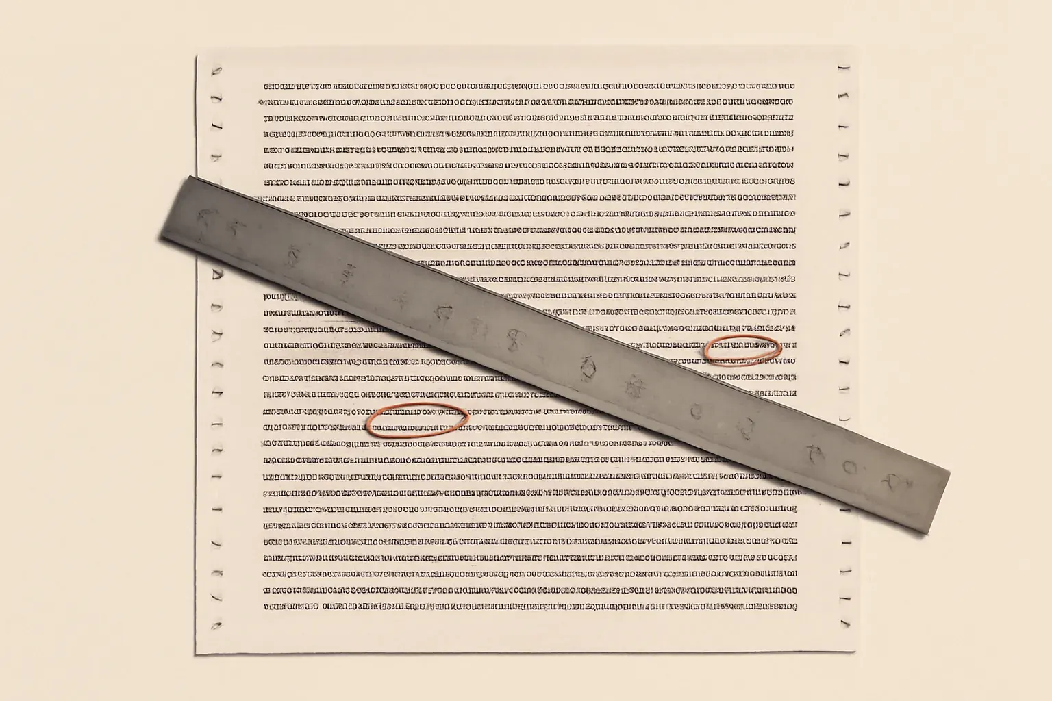 A printed crawl log with marked lines and a ruler.