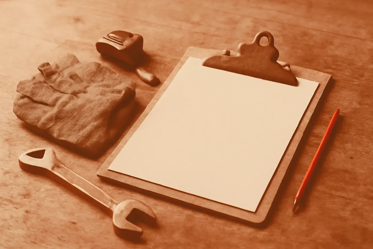 Tools on a workbench.